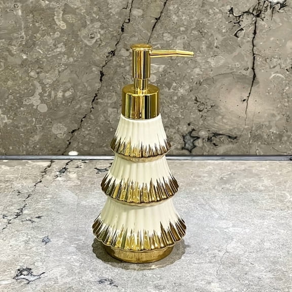 Christmas Tree Ceramic Soap Dispenser for Holiday Kitchen Bathroom Decor - Compact Hand Soap Lotion Pump for Countertop Sink Vanity