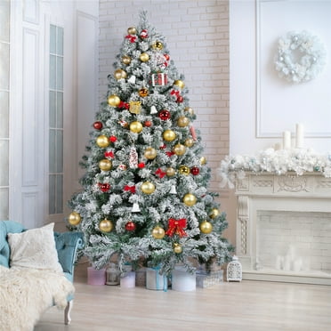 Christmas Tree Christmas Decorations 7ft Snow Flocked Premium Holiday Pine Branches Holiday Christmas Tree with 800 Branch Tips and Metal Foldable Stand White Christmas Tree on Clearance