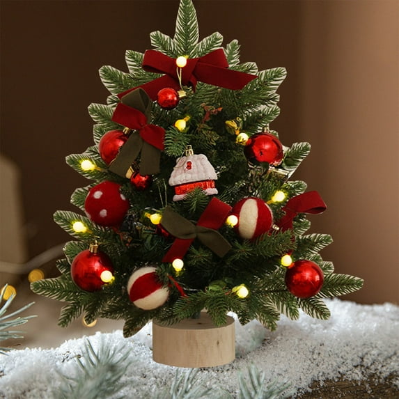 Christmas Tree, Christmas Decorations, Mini Flocked Artificial Christmas Tree with Realistic Branches for Desktop Tabletop Decor, Red Coffee Rose Gold Plastic Small Xmas Tree Ornament