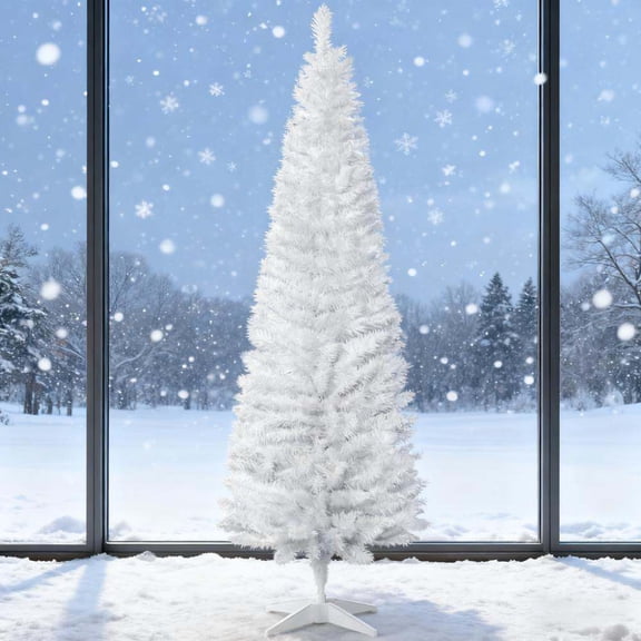 Christmas Tree Christmas Tree, Slim Xmas Tree with Realistic Branch,Flocked Christmas Tree