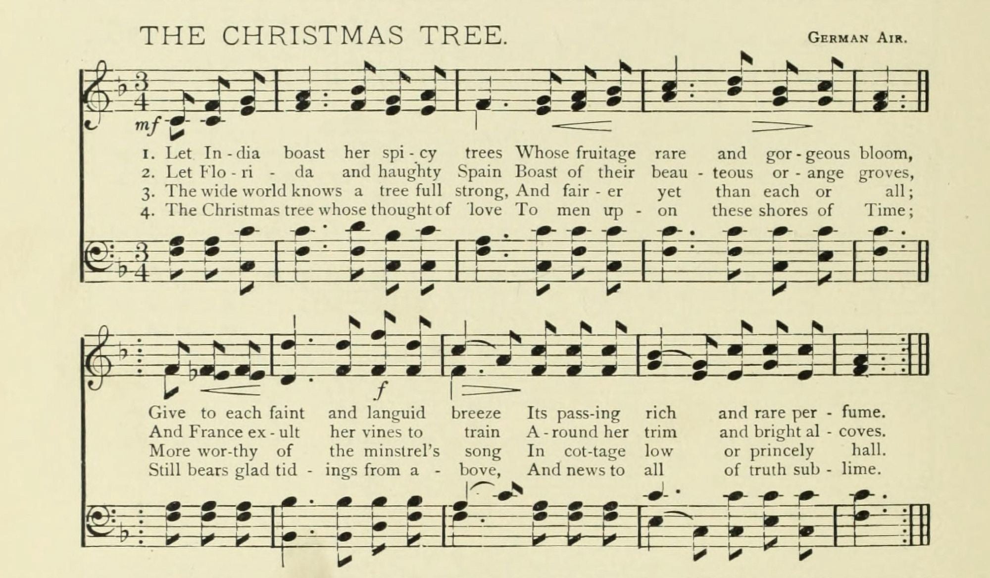 Christmas Tree Christmas in Song 1891 Canvas Art - (24 x 36)