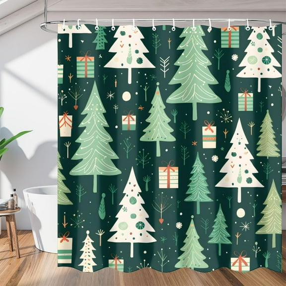 Christmas Tree Classic Texture Shower Curtain for Bathroom Shower Curtain Set with 12 Hooks Waterproof Fabric Bath Curtain for Bathtub Restroom Decor, 72 X 72 in