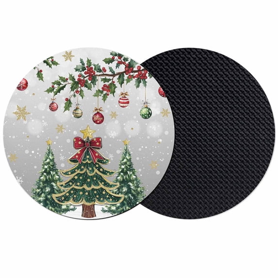 Christmas Tree Coasters Set of 2, Absorbent Coasters for Drinks, Grey Retro Winter Ball Berry Snowflakes Coaster for Desk Coffee Table Protection, Home Decor House Warming Gifts 4"