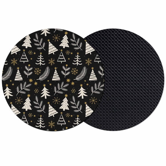 Christmas Tree Coasters Set of 2, Absorbent Coasters for Drinks, Winter Xmas Pine Leaf Snowflake Black Coaster for Desk Coffee Table Protection, Home Decor House Warming Gifts 4"