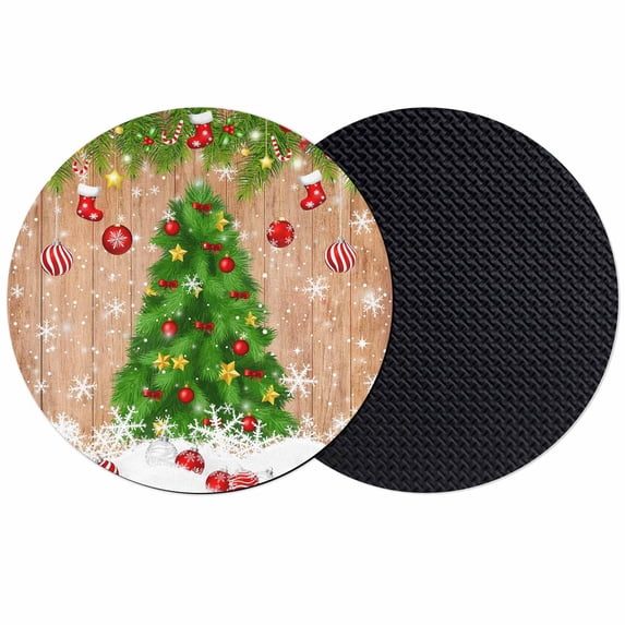 Christmas Tree Coasters Set of 2, Absorbent Coasters for Drinks, Xmas Red Balls Pine Branches Snowflakes New Year Coaster for Desk Coffee Table Protection, Home Decor House Warming Gifts 4"