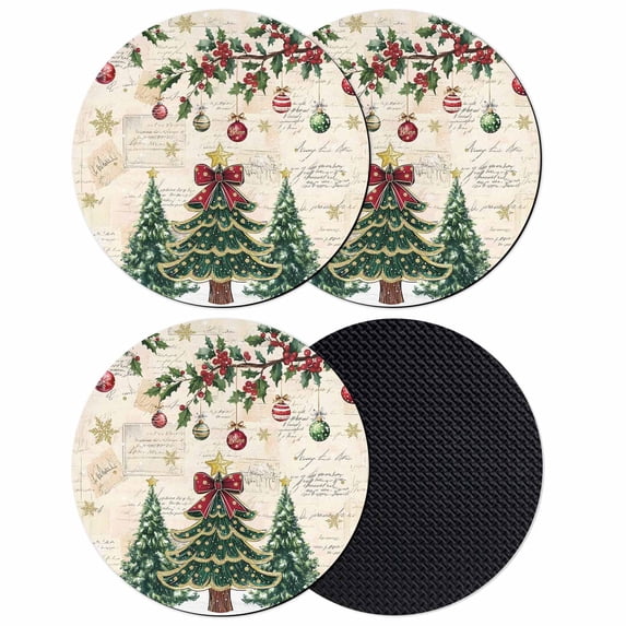 Christmas Tree Coasters Set of 4, Absorbent Coasters for Drinks, Farmhouse Winter Ball Berry Snowflakes Coaster for Desk Coffee Table Protection, Home Decor House Warming Gifts 4"
