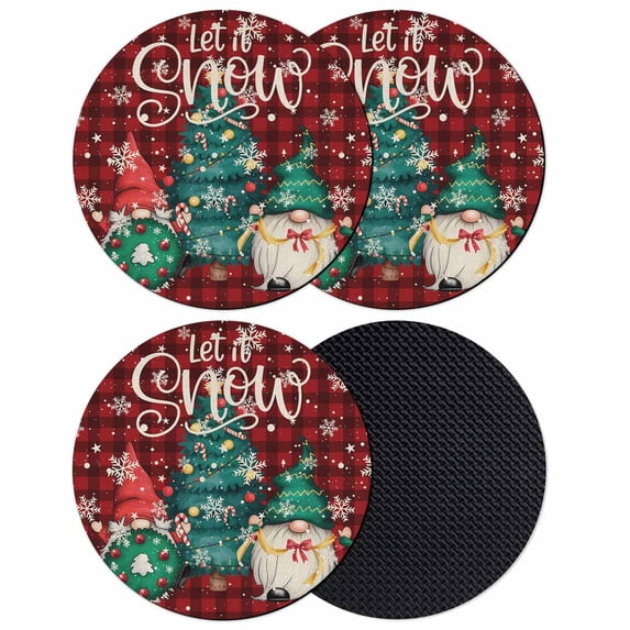 Christmas Tree Coasters Set of 4, Absorbent Coasters for Drinks, Gnomes Winter Snowflake Retro Red Plaid Coaster for Desk Coffee Table Protection, Home Decor House Warming Gifts 4"