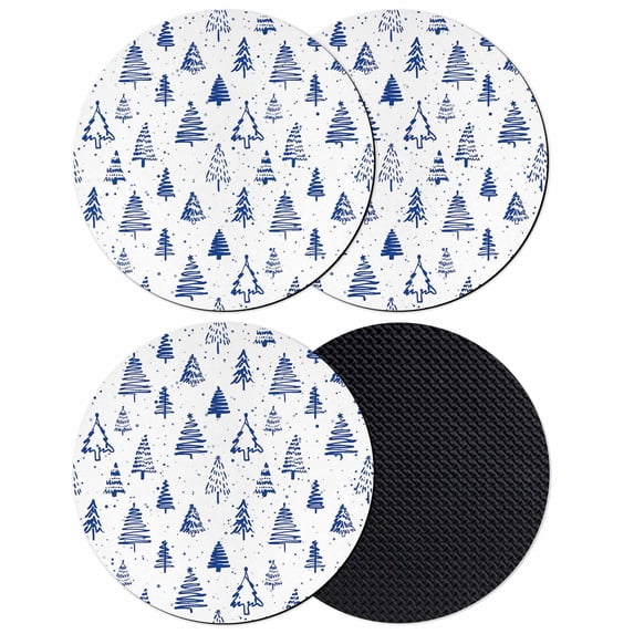 Christmas Tree Coasters Set of 4, Absorbent Coasters for Drinks, Xmas Blue Cartoon Tree Snowflakes Rustic Coaster for Desk Coffee Table Protection, Home Decor House Warming Gifts 4"