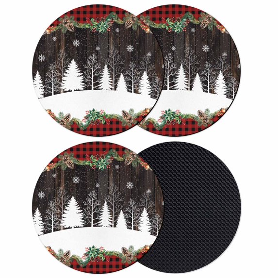 Christmas Tree Coasters Set of 4, Absorbent Coasters for Drinks, Xmas Pine Cones Forest Poinsettia Buffalo Plaid Coaster for Desk Coffee Table Protection, Home Decor House Warming Gifts 4"