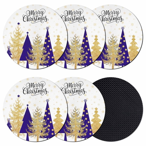 Christmas Tree Coasters Set of 6, Absorbent Coasters for Drinks, Winter Snowflake Blue Xmas Tree Abstract Coaster for Desk Coffee Table Protection, Home Decor House Warming Gifts 4"