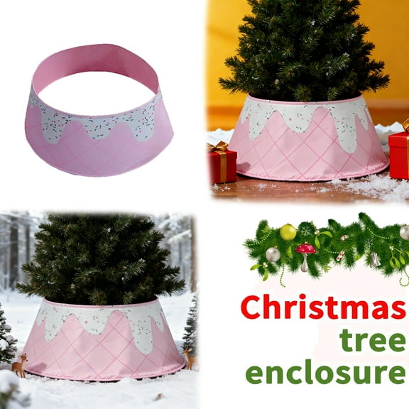 Christmas Tree Collar 21.65" Diameter Fabric Stand Band for Artificial & Natural TreesTree Skirt AlternativeCollapsible for Christmas New Year Decorations,Pink