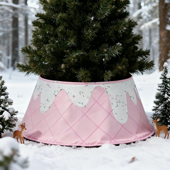 Christmas Tree Collar 21.65" Diameter Xmas Tree Ring Fabric Skirt for Artificial TreesSnow Cover Christmastree Box Collar Holiday Christmas Home Decor for Decorations,Pink