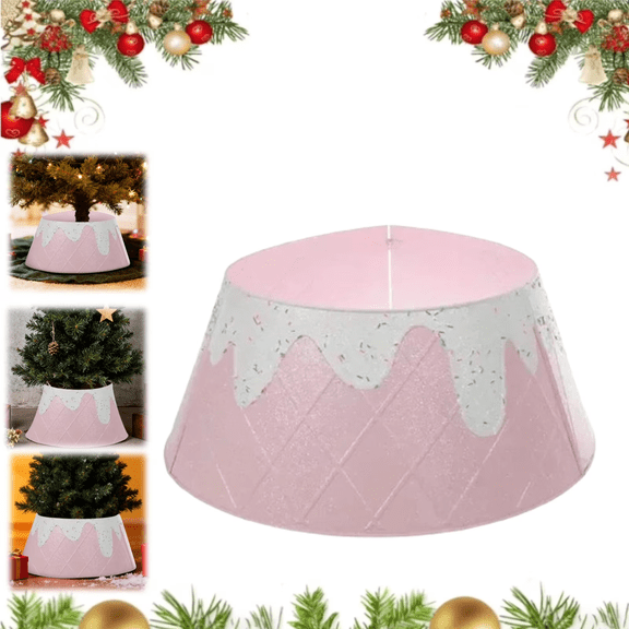 Christmas Tree Collar 22" Ice Cream Cone Glitter Design by Guvpev, Foldable Tree Skirt Collar for Festive Holiday Décor, Great Replacement for Christmas Tree Skirts & Artificial Tree Collars