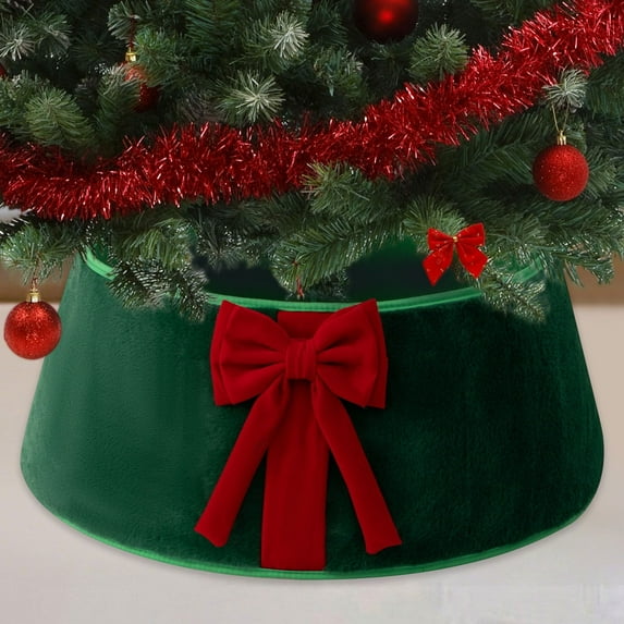 Christmas Tree Collar 22 inches Velvet Bow Christmas Tree Skirt Decoration Christmas Tree Collar for Artificial Trees Base Stand Cover Christmas Decoration Xmas Scene Layout Decoration