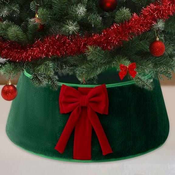 Christmas Tree Collar 22 inches Velvet Bow Christmas Tree Skirt Decoration Christmas Tree Collar for Artificial Trees Base Stand Cover Christmas Decoration Xmas Scene Layout Decoration