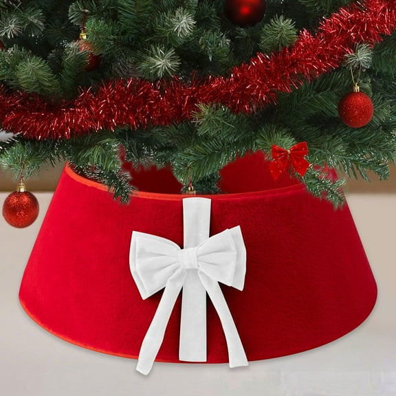 Christmas Tree Collar 22 inches Velvet Bow Christmas Tree Skirt Decoration Christmas Tree Collar for Artificial Trees Base Stand Cover Christmas Decoration Xmas Scene Layout Decoration