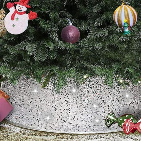 Christmas Tree Collar, 23.6 Inch Sequin Christmas Tree Skirt Glitter Double-Layer Xmas Tree Skirt, Luxury Christmas Tree Cover for Artificial Trees, Winter Holiday Decoration