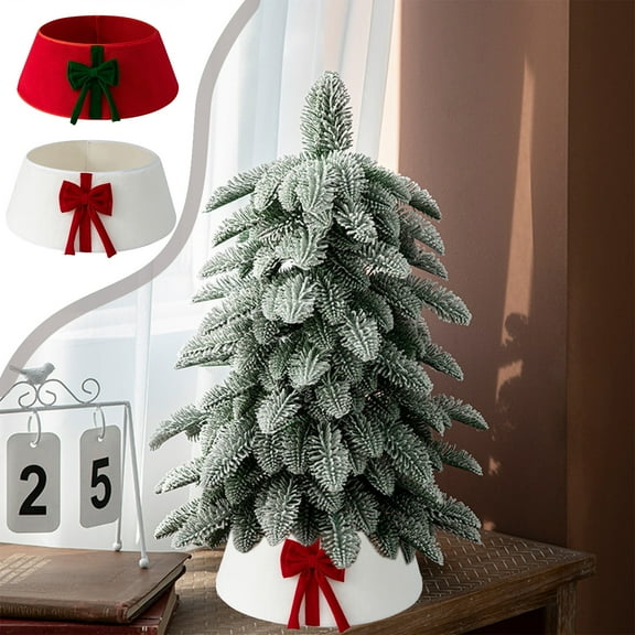 Christmas Tree Collar 23.6 Inch Velvet | White & Red Bow Christmas Tree Skirt Cover | Soft Thickened Cloth Bottom Wrap | Hides Tree Base & Cords | Festive Holiday Home Decor | Easy Storage | 1 Pack