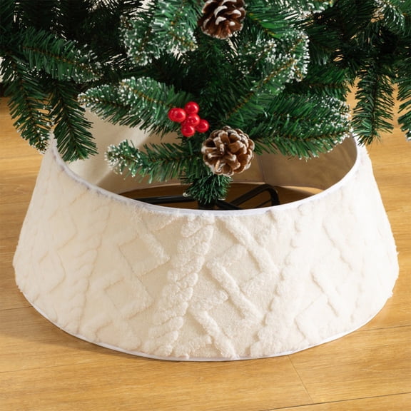 Christmas Tree Collar, 23.62in Plush Pattern Tree Ring for Holiday Tree Base Cover Soft Faux Fur Skirt Alternative for Indoor Christmas Decoration and Seasonal Home Display