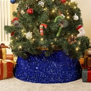 Christmas Tree Collar, 24/30 Inch 3D Snowman Large Cute Knitted Tree Sham Sofa Cushion Decoration Solid Color 18 x 18 (Blue,24" L (Bottom) x 16" L (Top) x 8" H)