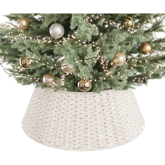 Christmas Tree Collar, 28 Inch Woven Christmas Tree Basket, Cotton Rope Xmas Tree Skirt Tree Ring, Rustic Farmhouse Pencil Tree Collar for Holiday Home DecorChristmas