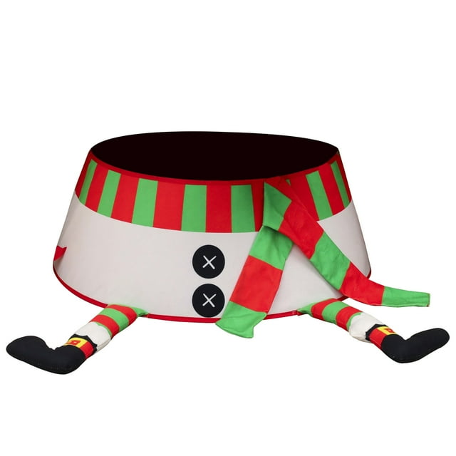 Christmas Tree Collar 30 Inch 3D Elf Feet Nonwoven Polka Dots Red