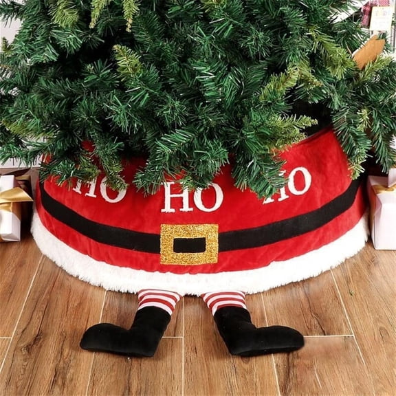 Christmas Tree Collar, 30 Inch 3D Santa Claus Feet Sequins Large Cute Red Christmas Tree Skirt, Decorative Xmas Tree Ring Foldable Stand Base Cover for Christmas Hoilday Party Home