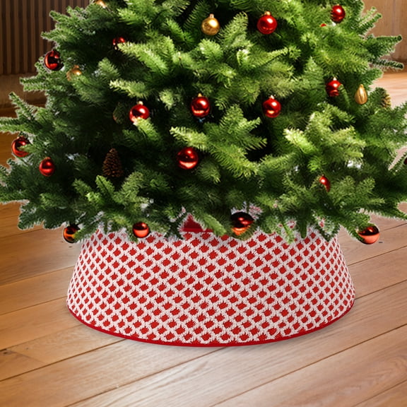 Christmas Tree Collar 33.5" Large Felt Tree Stand Cover, Foldable Adjustable Xmas Tree Base Collar with Diamond Pattern & Clips, Easy Setup Tree Skirt Alternative