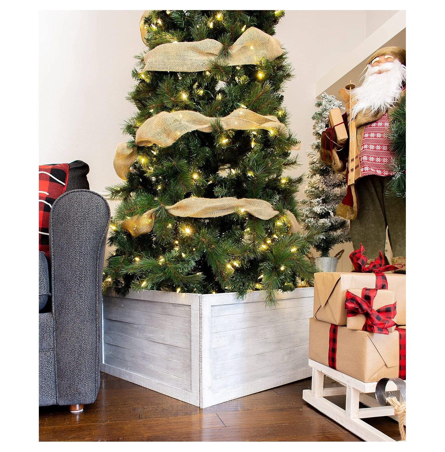 Christmas Tree Collar Box Wooden Tree Box Collar White Wash No X