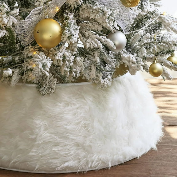 Christmas Tree Collar Faux Fur Christmas Tree Ring Plush Fuzzy Tree Base Cover, Soft Christmas Decor for Artificial Trees Home Gifts Indoor Party Supplies