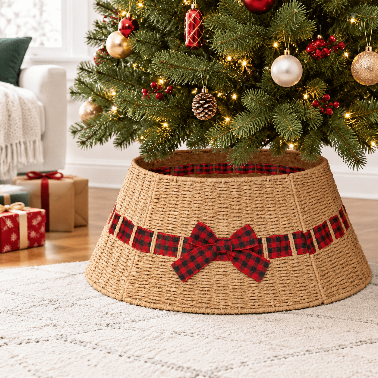Christmas Tree Collar, Natural5-wicker Woven, 24in, Rustic Holiday ...