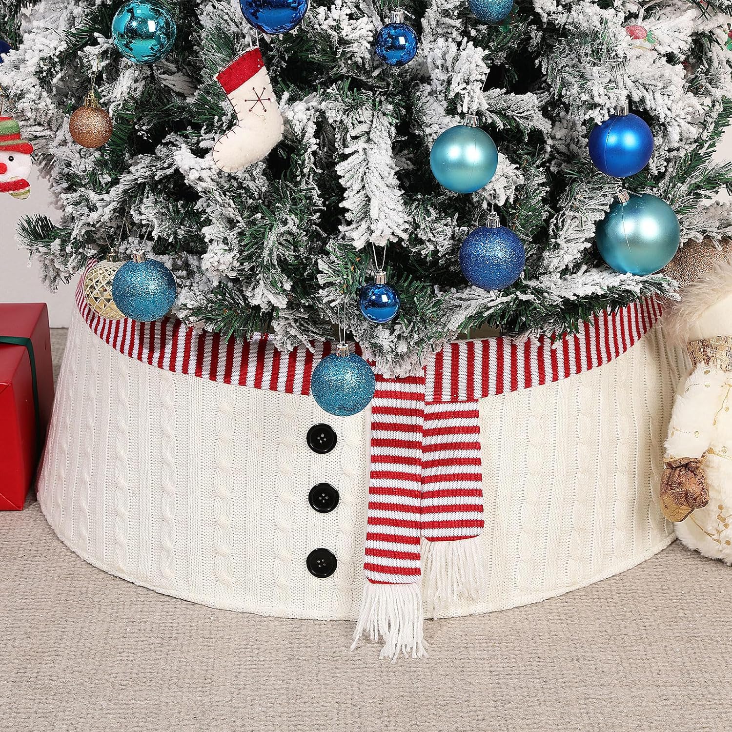 Christmas Tree Collar, PVC Base Diameter 30Inch 3D Snowman Knitted