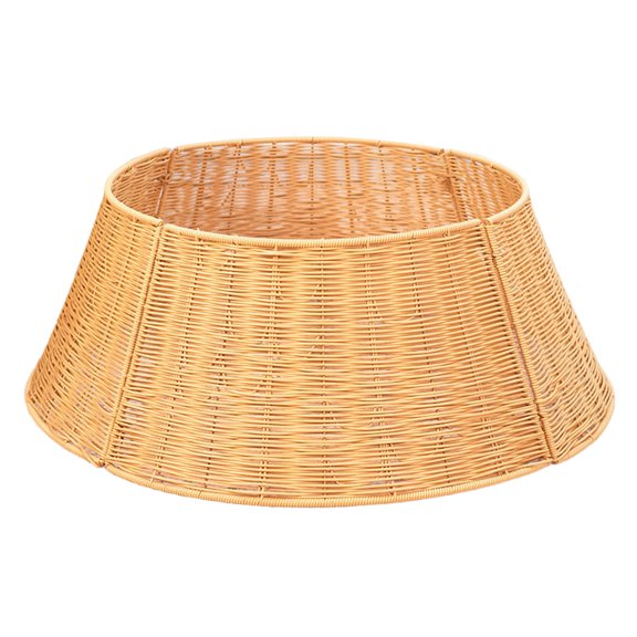 Christmas Tree Collar, Plastic Imitation Rattan Tree Base Ring Cover, Wicker Style Round Christmas Tree Skirt Basket, Indoor Home Holiday Decoration for Artificial Christmas Trees