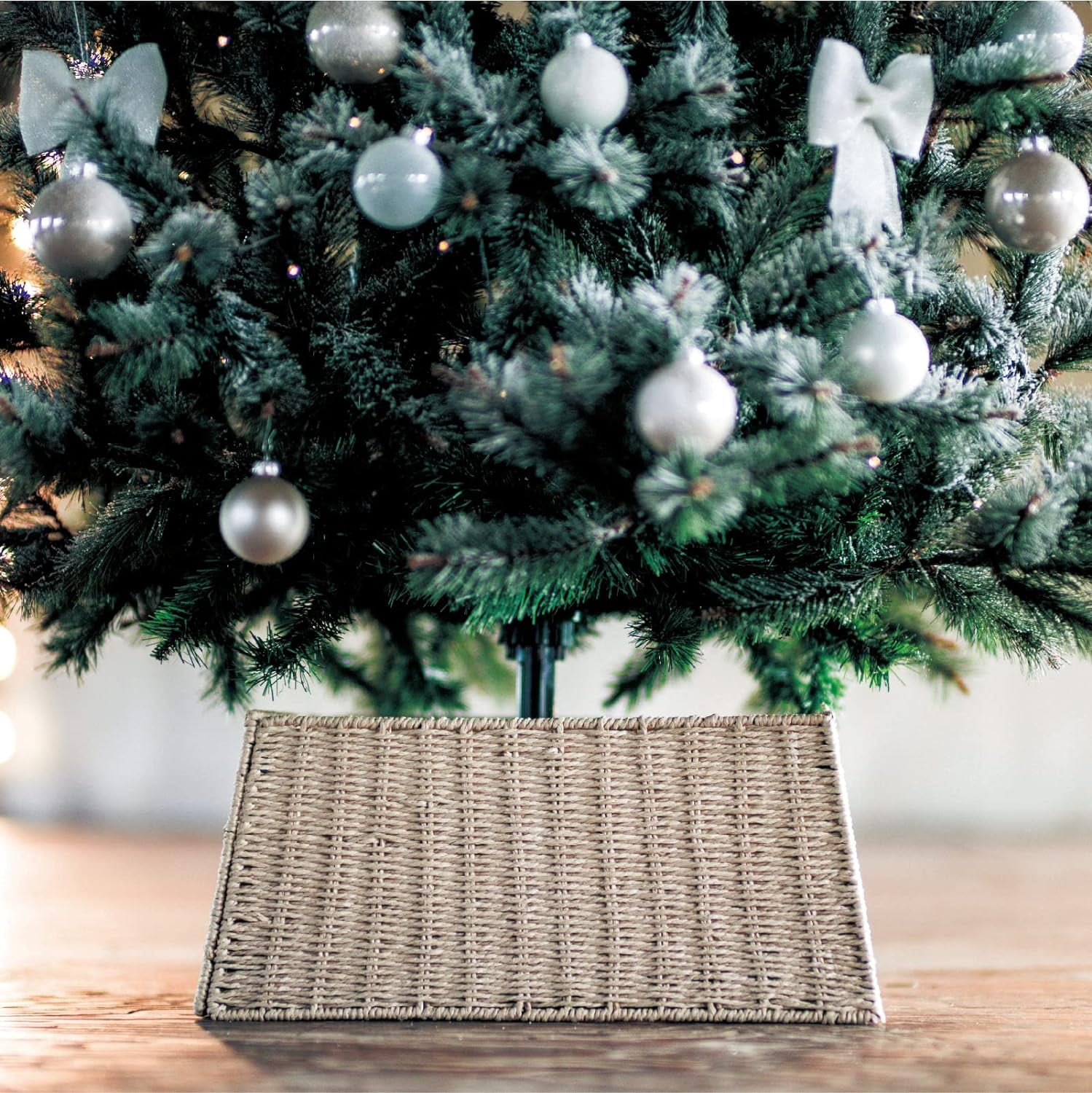 Christmas Tree Collar Rattan Christmas Tree Skirt Basket Square Stand