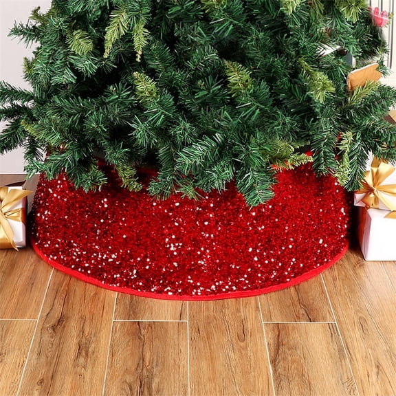 Christmas Tree Collar Red 30.1 Inch Sequin Christmas Tree Skirt Tree Ring Glitter for Fall Holiday Party Thick Velvet Tree Stand Base Rustic Xmas Tree Cover Skirt Christmas Ceremony Decor