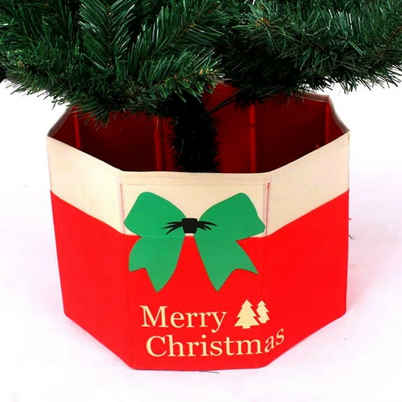 Christmas Tree Collar Red Xmas Tree Base Foot Cover, Decorative Artificial Tree Skirt Stand Concealer and Ornament Storage Box, Holiday Tree Base Protector for Indoor Home Christmas Decoration