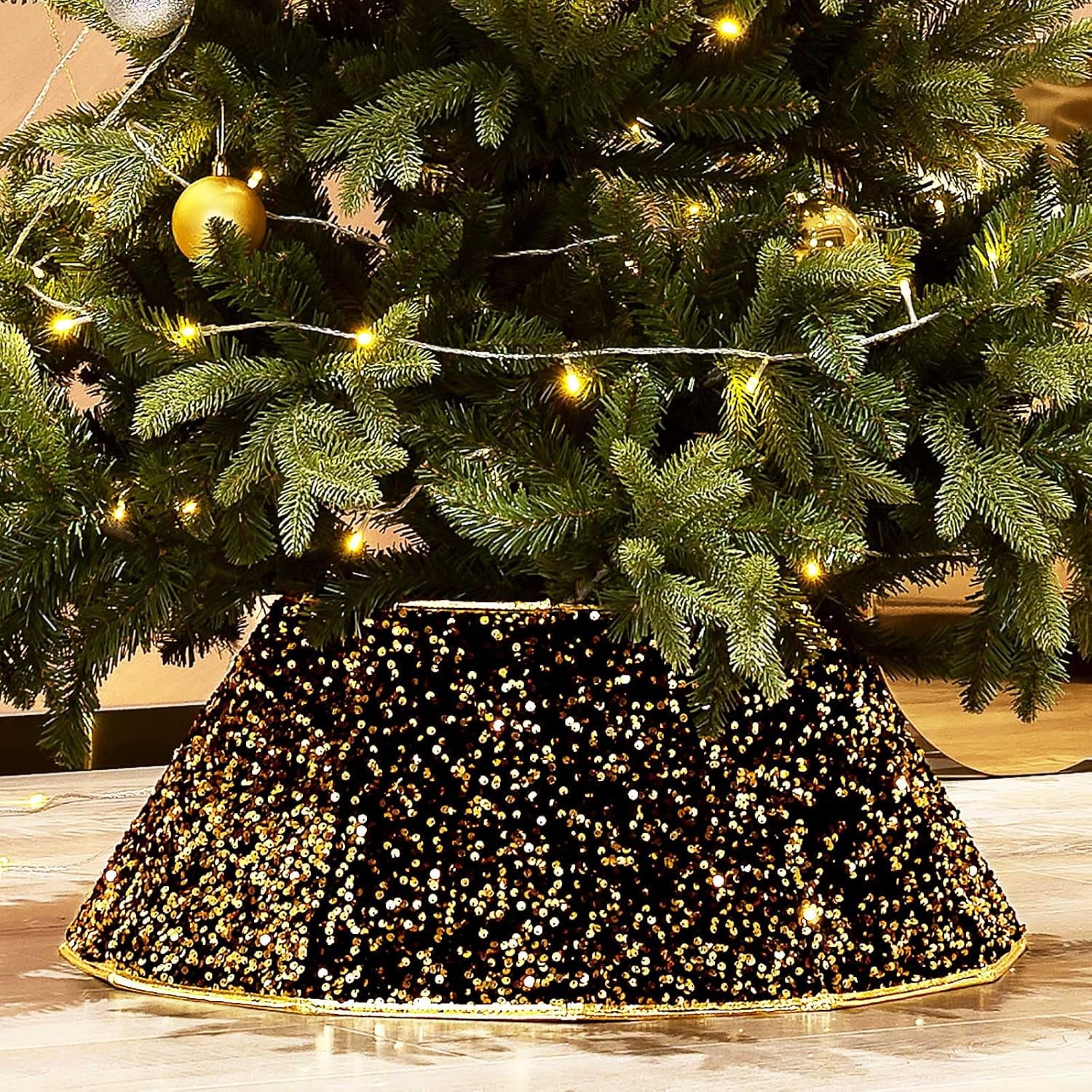 Christmas Tree Collar Round 23.6 Inch Black and Gold Christmas Tree ...