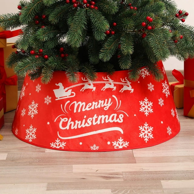 Christmas Tree Collar, Sequin Christmas Tree Base Covers,Foldable Round Xmas Tree for Artificial Trees,White Christmas Tree Basket for Holiday Decorations Home Decor Red