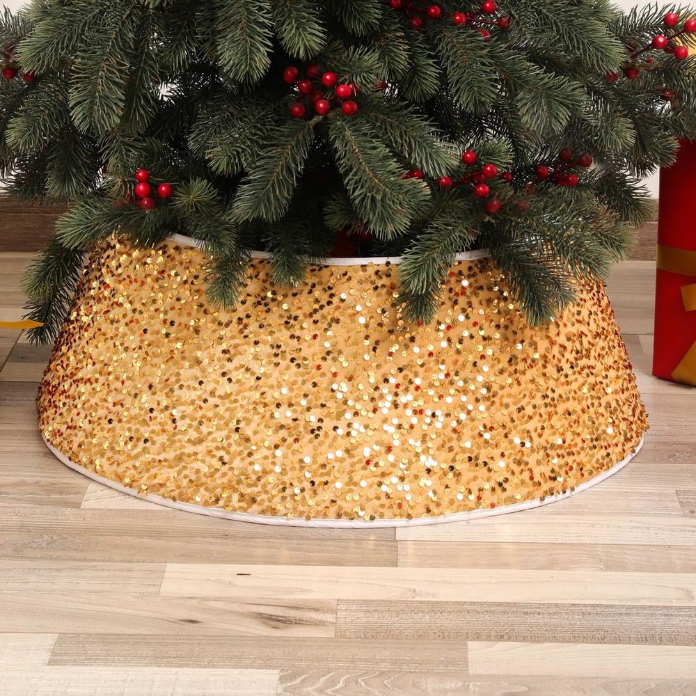 Christmas Tree Collar, Sequin Christmas Tree Skirt, Foldable Christmas