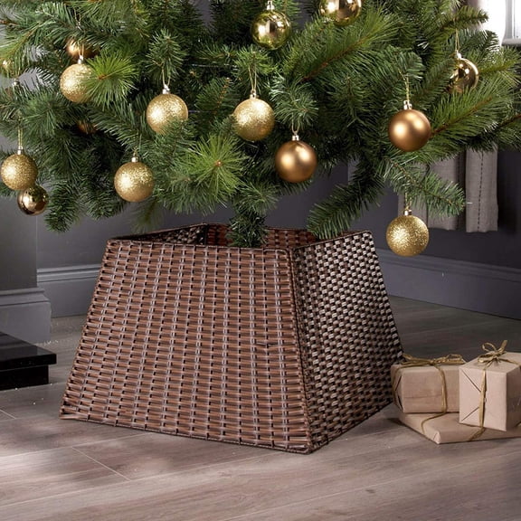 Christmas Tree Collar Skirt, Rattan Wicker Xmas Tree Collar Basket Ring Base Stand Cover for Christmas Decoration