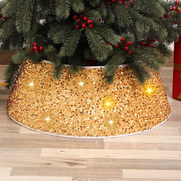 Christmas Tree Collar with Sparkling Sequin, 23.6'' Tree Ring Cover Round Sparkle Christmas Tree Base Tree Skirts Xmas Tree Trunk Cover for Holiday Christmas Home Decor