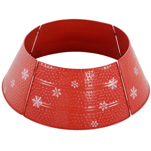 Christmas Tree Collar Steel Tree Ring Skirt Home Xmas Decoration with Snowflake Engraved, 26" Base, Red