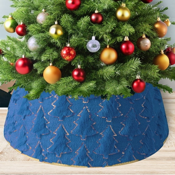 Christmas Tree Collar,Tree Collar,Plush Faux Fur Tree Collar with Pine Tree Textured Pattern,Soft Fluffy Xmas Tree Ring Boho Tree Skirt for Holiday Decorations Indoor Home Decor(Blue,28.3inch)