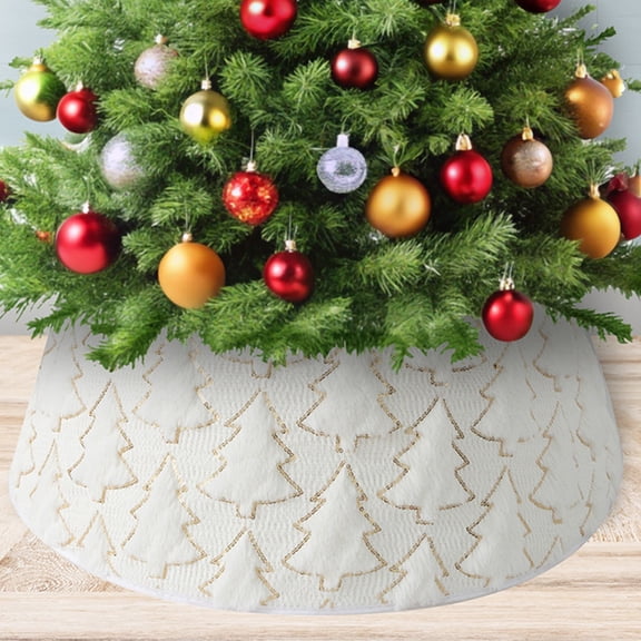 Christmas Tree Collar,Tree Collar,Plush Faux Fur Tree Collar with Pine Tree Textured Pattern,Soft Fluffy Xmas Tree Ring Boho Tree Skirt for Holiday Decorations Indoor Home Decor(White,28.3inch)