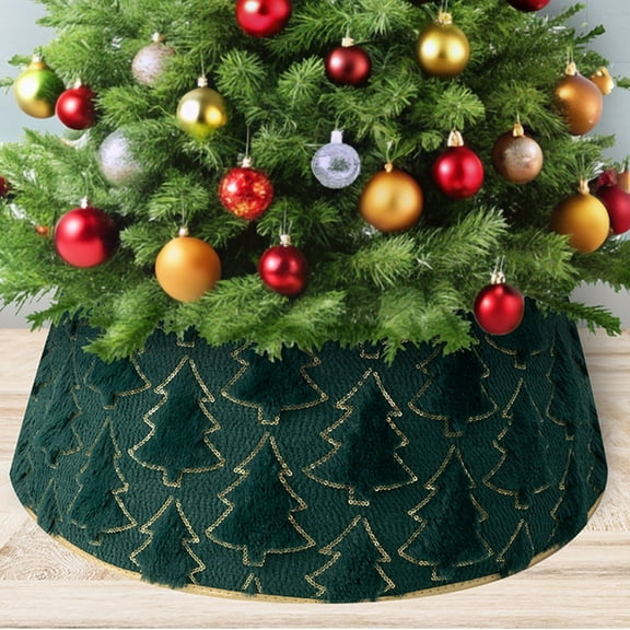 Christmas Tree Collar,Tree Collar,Plush Faux Fur Tree Collar with Pine Tree Textured Pattern,Soft Fluffy Xmas Tree Ring Boho Tree Skirt for Holiday Decorations Indoor Home Decor(Green,23.6inch)