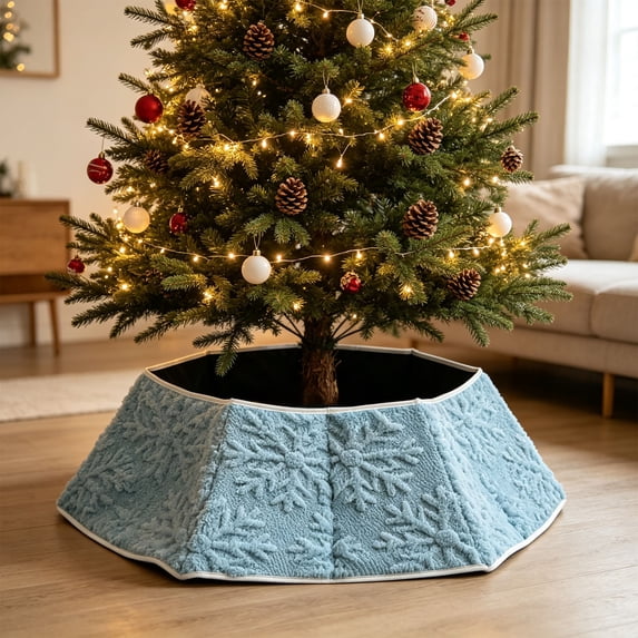 Christmas Tree Collar, Velvet Foldable Tree Skirt, Easy Setup Stand Base Cover for Artificial Trees, Holiday Home Decoration for Winter Farmhouse and Christmas Party
