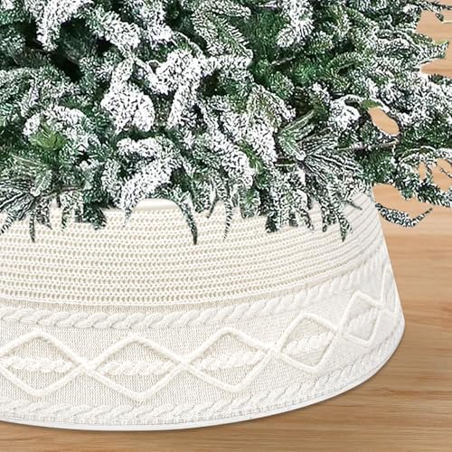 Christmas Tree Collar, White Knit Xmas Tree Collar, Christmas Tree Collars for Atificial Trees, Tree Stand Base Cover, Farmhouse Christmas Ring Skirt for Home Decor (Cream White, 30‘’)