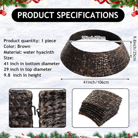 Christmas Tree Collar Woven Tree Collar Tree Ring Farmhouse Tree Collar Wicker Rustic Tree Skirt for Christmas Tree Decorations(Dark Brown,42 Inches)