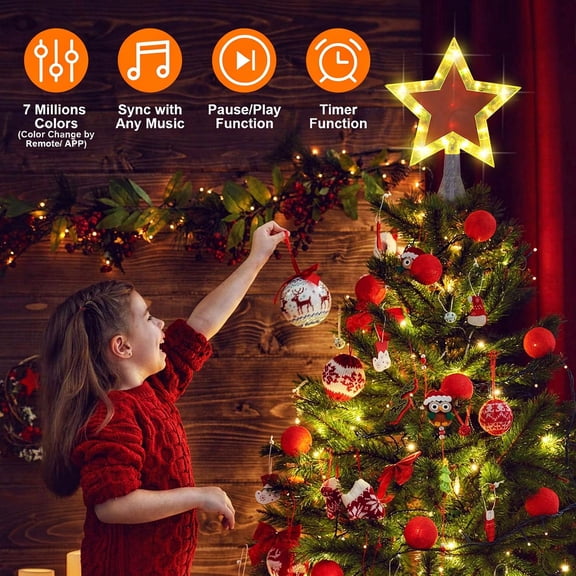 Christmas Tree Colorful Sensing Music Top Star with LED Lights | Syncs with Music for Enchanting Light Show | Perfect for Holiday Dcor in Homes, Offices, and Parties