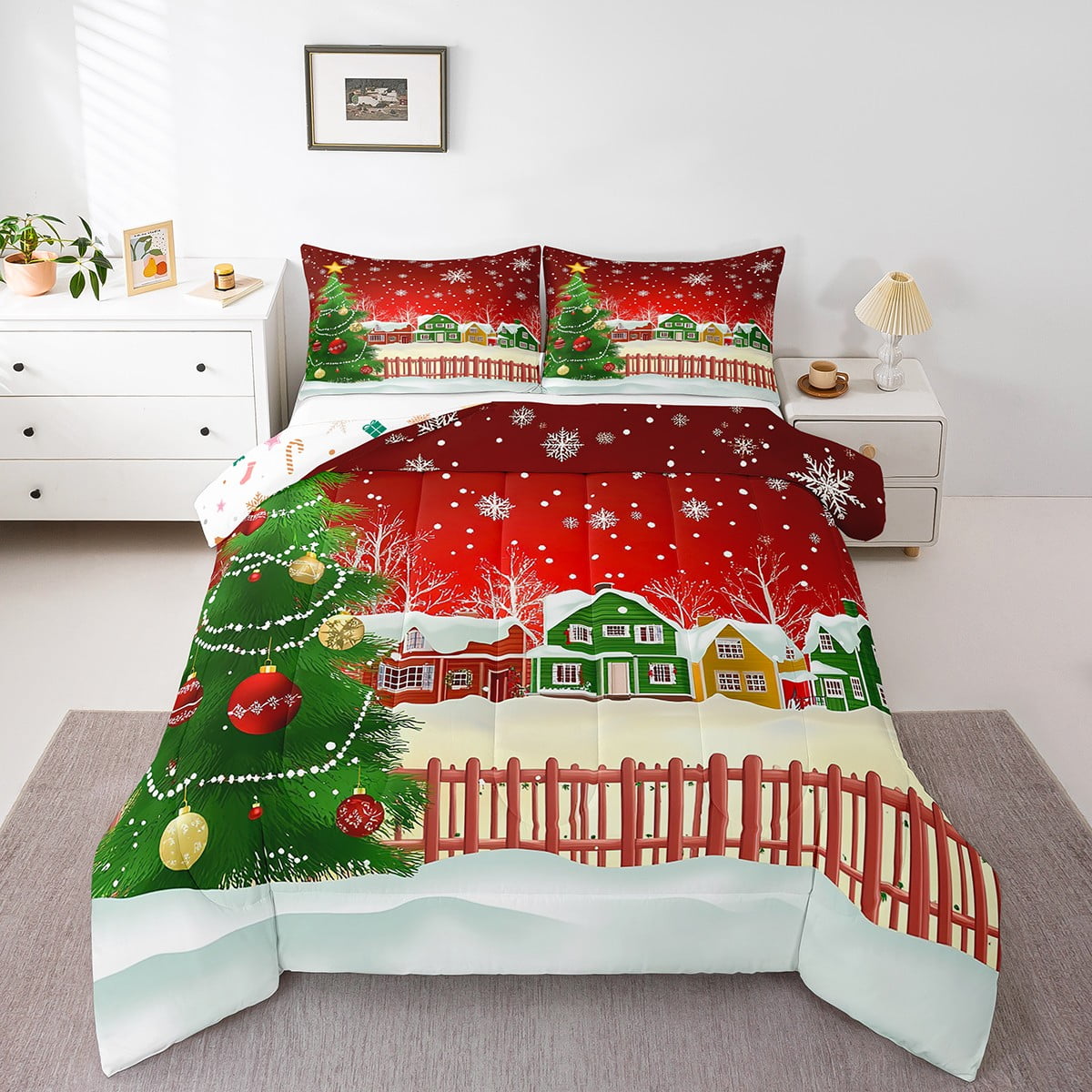 Christmas Tree Comforter Set for Boys Girls Kids Merry Christmas